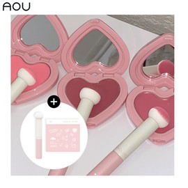 AOU Glowy Cream Blsuh & Marshmallow Puff Brush & Deco Sticker Set 4items, Color 1#$%Color 2:01 Churu Cheeks-01 Churu Cheeks