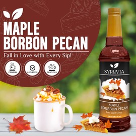 Syruvia Maple Bourbon Pecan Coffee Syrup - 25.4 fl oz Premium Coffee Flavoring Syrup - Kosher Coffee Syrups Perfect for Drinks, Soda, Desserts, and More, Gluten Free, No Coloring