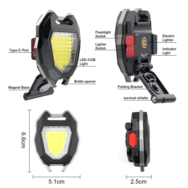 SEFONE 7 Modes COB Keychain Work Light 2 Pack, 1200