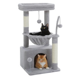 PEQULTI 4-in-1 Cat Tree, 33'' Cat Tower for Indoor Cats with Large Cat Condo, Scratching Post for Cats with Deep Hammock& Cozy Top Perch, Grey