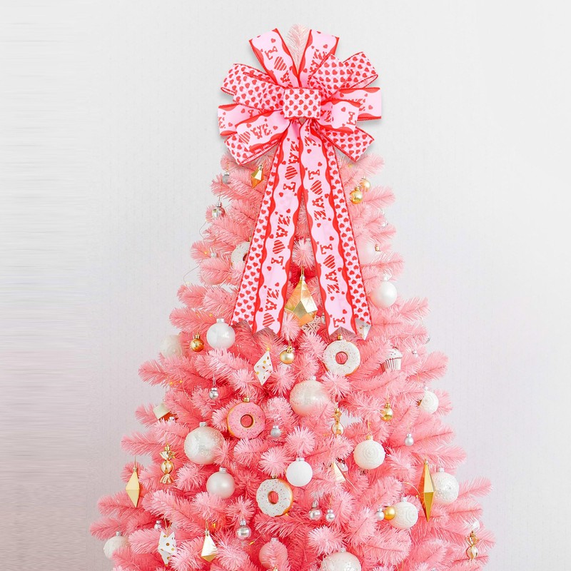 Valentine Tree Topper Bow with Pink Love Heart Valentines Burlap