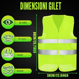 GRIRDDIV 6 Pezzi Universale Giallo Giubbotto Sicurezza Riflettente, Gilet Alta visibilità, Universale Giallo Giubbotto Sicurezza Riflettente, per Stradale Assistenza Conducenti Cantiere