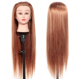 Yosoo Health Gear Hairdressing Head Real Hair, Mannequin Head, Brown Hair Training Head, Synthetic Fibre Mannequin Head, Hairdresser Training Head, Cosmetology Doll Head