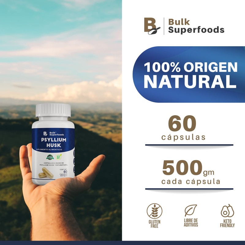 BULK SUPERFOODS | Psyllium Husk 100% Natural | 60 Cápsulas