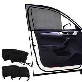 Car Sun Protection Net, Hillylolly Sun Protection Car with UV Protection, Front Side Window, for Car Windows, for SUV/Estate/Small Cars etc (Black, Full 4)