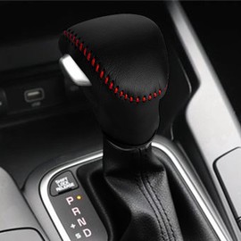 DEYTOP Gear Shift Cover for Kia Soul 2023-2020 Gear Knob Trims for Kia Carnival 2022 2023 Accessories Auto Leather Gear Shifter Knob Protector (Black with Red Stitches)