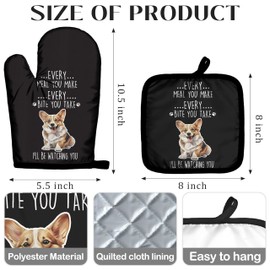 BRRNYOI Corgi Gifts for Corgi Lovers Funny Oven Mitts and Pot Holders Sets, Dog Mom Gifts, Gift for Dog Lovers Owners Women, Black Funny Heat Resistant Oven Gloves Hot Pads for Kitchen Decor