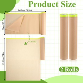 Pre-Taped Masking Paper for Painting - 12.2 inch x 50 feet, Brown & Light Green, Paper with Adhesive Tape Painters Papers Roll for Painting, Auto Body, Skirting, Frames (3 Rolls)