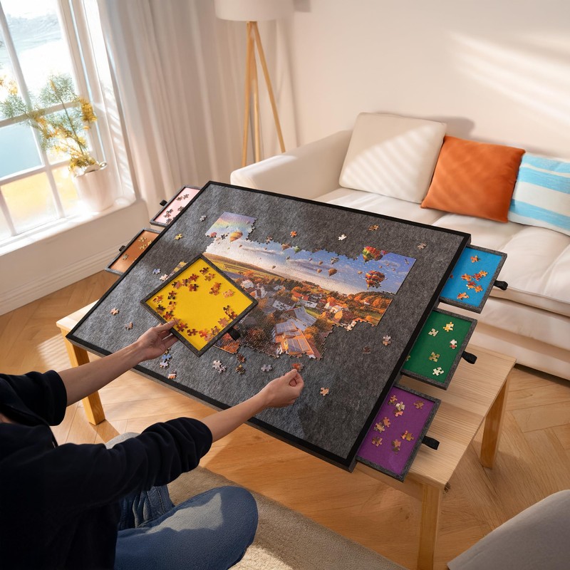 Tektalk 2000 Piece Foldable Jigsaw Puzzle Table with Cover, 3-Tilting-Angle