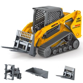 Mostop Construction Truck Toy 3 in 1 Skid Steer Loader with Metal Forklift and Grab Shovel Construction Vehicle, 1/50 Tracked Metal Forklift Truck Toy for Kids Boys Ages 3+