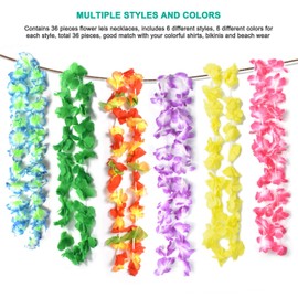 ERKOON 36 Pack Guirnaldas de Flores Hawaianas, Decoraciones para Fiestas Tropicales, Collar Hula Lei, Aloha Tiki Tema de Playa para Adultos, Accesorios de Disfraces Caribeños