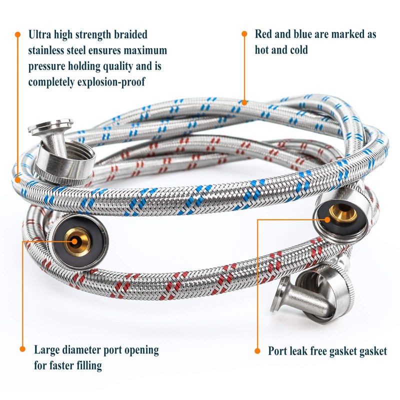 Beaquicy Washer Stainless Steel Hoses with 90 Degree Elbows -