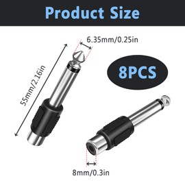 8 Stück Cinch Klinke Adapter, Cinch auf Klinke 6,35mm, Audio Adapter RCA auf 6,3mm, Mono Stecker auf RCA Buchse, Klinkenstecker Mono für Verstärker, Lautsprecher, Musikinstrumente Home Theater