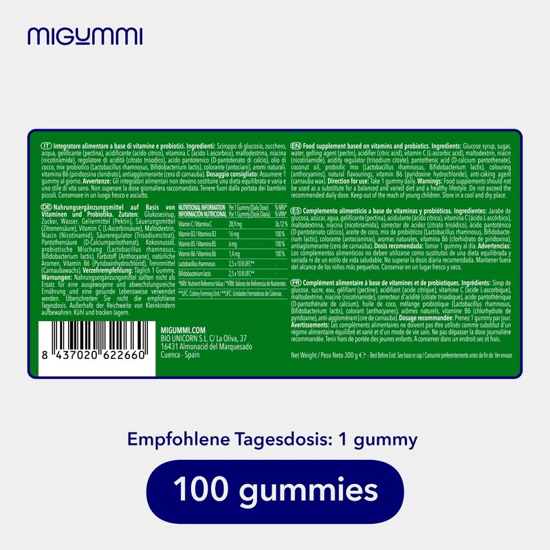 Intestinal Probiotic Gummies | 100 Gummies with Natural Blackberry Flavour