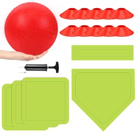 Hiboom 16 Pcs Sports Kickball Set Includes 10 Inches Playground Ball 5 Rubber Throw Down Bases Ball Pump 10 Foul Line Cones for Kids Adults Playground School Backyard Game Camps Picnic (Green)
