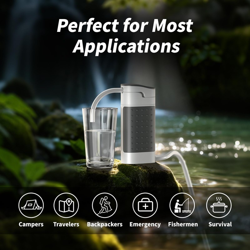 XIEYIGMO Portable Water Filter Pump, High-Volume Purification Filter for Backpacking,