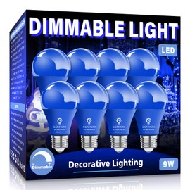 Gonhom 8 Pack A19 LED Blue Light Bulb,9W Equivalent 100W Christmas Colored Light Bulbs,E26 Base Blue LED Lights for Thanksgiving Day, Party Decoration, Holiday Lighting,Decorative Lighting…