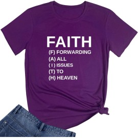Women Faith Round Neck Printed Graphic Short Sleeve Cute Funny T Shirts TopsColor: Purple, Size: 3 XL