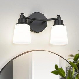kudos Black Bathroom Light Fixtures Over Mirror, 14 Inch 2-Light Bathroom Vanity Light with Milk Glass, Modern Led Bathroom Vanity Light, KDVL07-BK-2