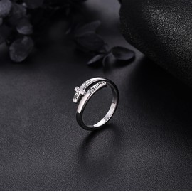 JERWLI Hope Rings for Women 925 Sterling Sliver Just Breathe Ring Cross Hope Rings Adjustable Ring Inspirational Jewellery Gifts for Women Friend