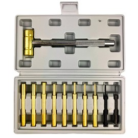 WEDGE 11 Piece Hammer & Punch Set | Includes 8 Brass, 2 Steel Punches, Brass Chasing Hammer| Encased in Elegant 10.25" (26 cm) X 5.25" (13.3 cm) Wooden Box | Ideal for Precision Tasks & Gifting