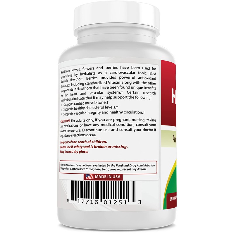 Best Naturals Hawthorn Berry 565 mg 180 Capsules (180 Count