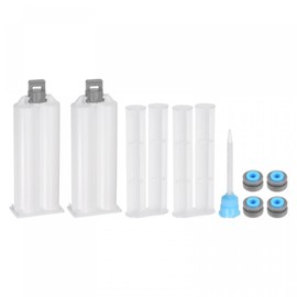 uxcell 2Pcs Epoxy Gun Adhesive Cartridge, 122mm Plastic Resin Mixer Dual Glue Cartridge with Push Rod and Mixing Tube for 50ml/1.7oz 1:1 AB Glue Adhesive Gun