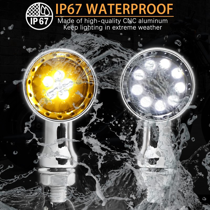 DREAMIZER Chrome Motorcycle Turn Signals 15 LEDs Bullet Front Rear