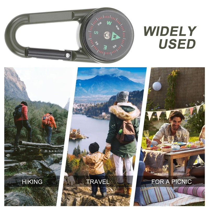 Kisangel Compact Carabiner Compass, Multi-Functional Hiking Keychain Zinc Alloy Survival