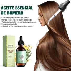 Aceite Esencial Orgánico de Romero para el Cabello, 100 % Natural con de Romero y Aceite de Ricino, Fórmula Ligera para Cabello Seco, Dañado y Fino, Ayuda a Fortalecer el Cuero Cabelludo, 59 ml