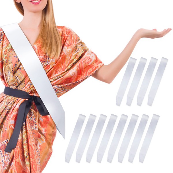 Diy Plain Pageant Sash,12 Pcs Blank Satin Sashes,White Sash,Hen Sashes,Birthday