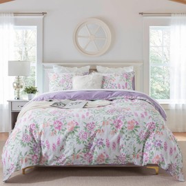 HoneiLife Wildflower Duvet Cover King - 100% Cotton Comforter Cover Sets, 3-PC Soft & Breathable Floral Duvet Cover Sets, Botanical Duvet Cover with Zipper Closure & Corner Ties, Lively Spring