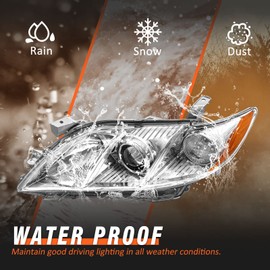 AXLAHA Headlights Assembly for 2007 2008 2009 Toyota Camry Chrome Housing Amber Reflector Clear Lens Pair Replacement Driver and Passenger Side