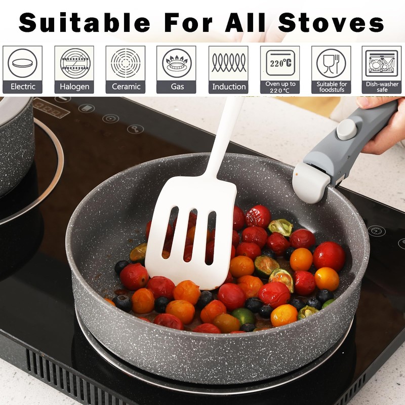 Vkoocy Gray Non Stick Pot and Pan Set with Removable