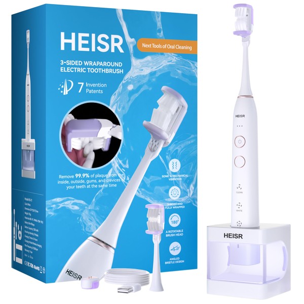 HEISR cepillo para polvo de dientes eléctrico envolvente de 3 caras, 251mm*28.5mm*27mm, Blanco