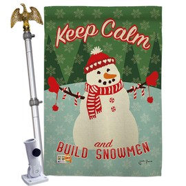 Keep Calm Build Snowmen House Flag Eagle Set Wintertime Winter Wonderland Snowflake Snowman Ice Skate Season Snow Small Decorative Gift Yard Banner Made In USA 28 X 40