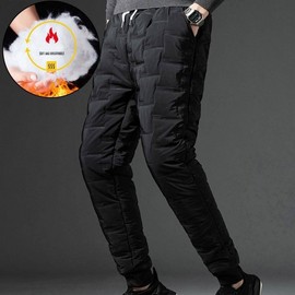 Men's High-Frequency Quilted Padded Windproof Pants with Elastic Waistband Padded Pants (L)