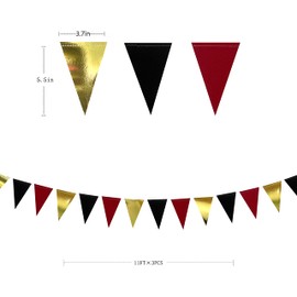 33Ft Dark Red Black Gold Bunting Banner Party Decorations Paper Triangle Flag Pennant Garland for Graduation Wedding Birthday Engagement Bachelorette Anniversary Halloween Christmas Mickey Theme Decor