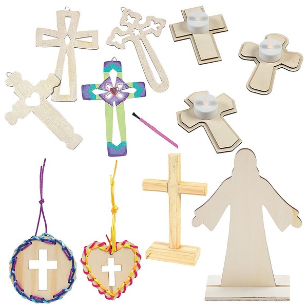 Fun Express DIY Unfinished Wood Easter Craft Assortment, Bulk 72