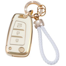 ontto TPU Car key fob cover fit for Hyundai Accent Elantra Solaris Tucson I30 I35 I40 Kona Genesis Santa Fe Azera Flip key holder keychain shell keyring bag bling car styling accessories 3 buttons D1