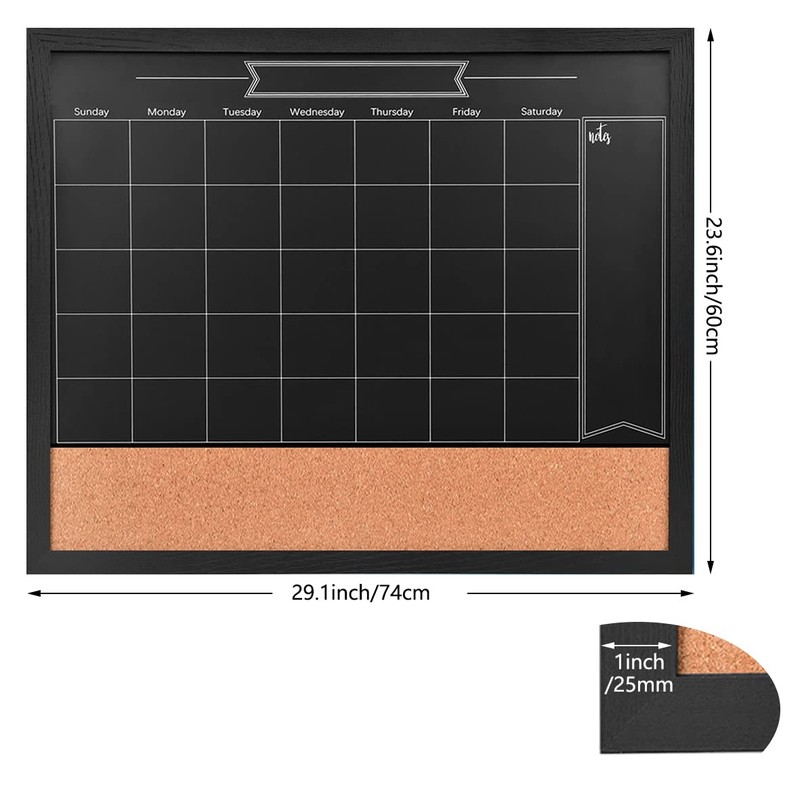 TORASO Chalkboard Calendar & Corkboard, Magnetic Surface 24" x 32"