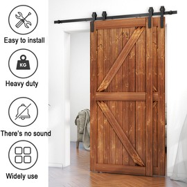 AONAYIOA 6FT Bypass Sliding Barn Door Hardware Kit, Combination Track Mode Sliding Door Hardware, Double Wooden Doors Use Single Track Bypass Barn Door Hardware Fit for Door Opening 70" (6 Feet)