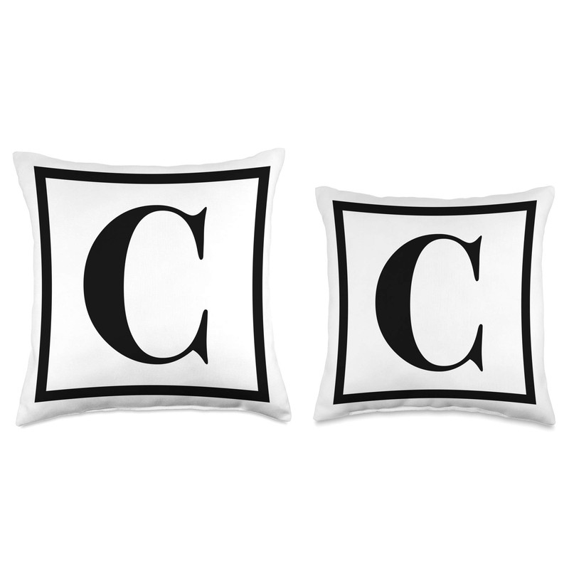 Initial Letter C Black and White Throw Pillow