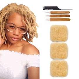 FAMILOCS Afro Kinky Bulk Human Hair for Draedlock Extensions, Repair Locs, Twists and Braids 8 Inch Pack of 3, 613 Blonde