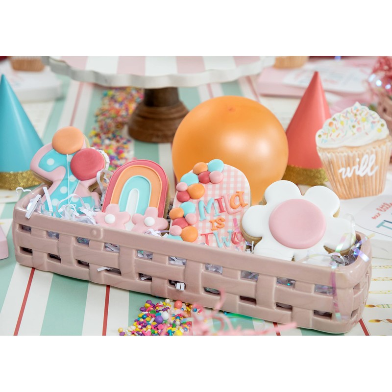 Mud Pie Woven Cracker Dish, Pink, 2" x 12"