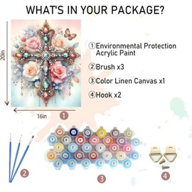 MBNTJHT DIY Cross Paint by Numbers Kit on Canvas for Adults,Easy Flowers Cross Paint by Number Kits for Beginners,Digital Oil Painting Kits for Home Wall Decor 16X20 Inch.