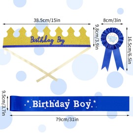RosewineC Blue 3 Pcs Birthday Boy Sash Tiara and Badge,Birthday Boy Crown Headband Birthday Boy Party Dress-Up Set Birthday Boy Party Supplies for Boys Birthday Party