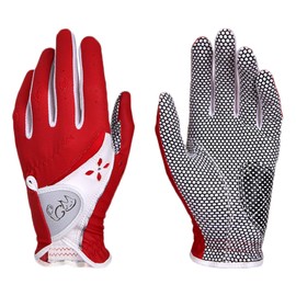 PGM Women's Golf Glove One Pair, Improved Grip System, Cool and Comfortable (Red, 17, XS)
