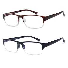 YTDBNS 2 Pack Reading Glasses Blue Light Blocking for Men Women - Semi Rimless Computer Readers Glasses for Men Women Spring Hinge Eyeglasses, 4.0