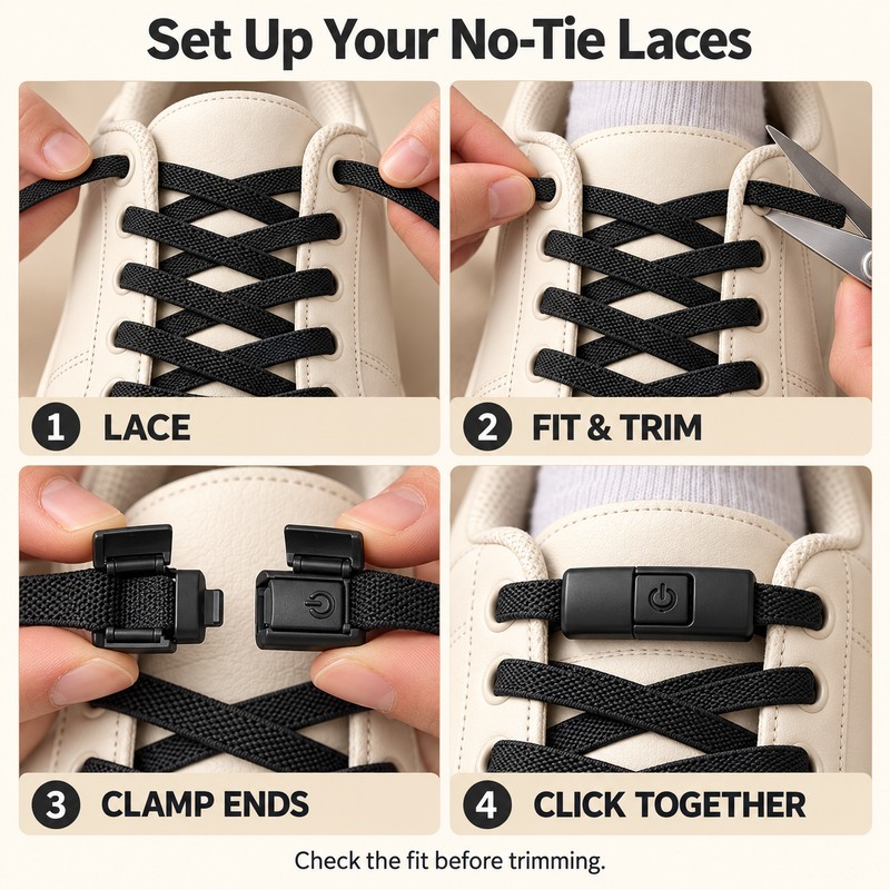 Elastic No-Tie Flat Shoelaces with Press-Lock Closure – Easy-On Sneaker